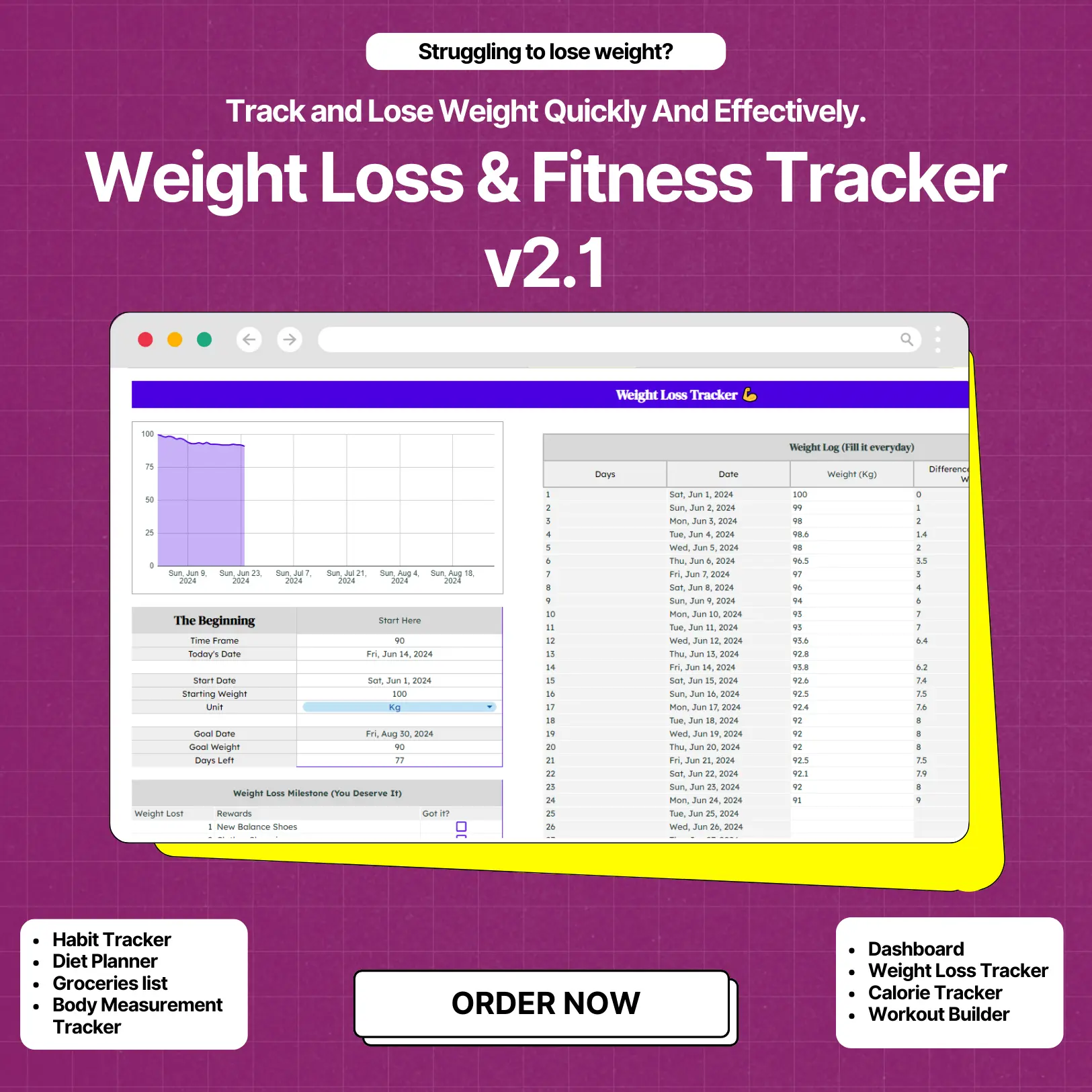 1-9 Weight Loss & Fitness Planning Spreadsheet V2.1 - Image 1